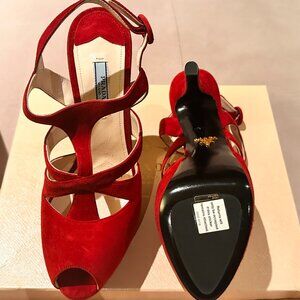 Authentic Prada T-Strap Red Pumps - Size 10 | IT 40 ( Small Fit, More Like 9 )